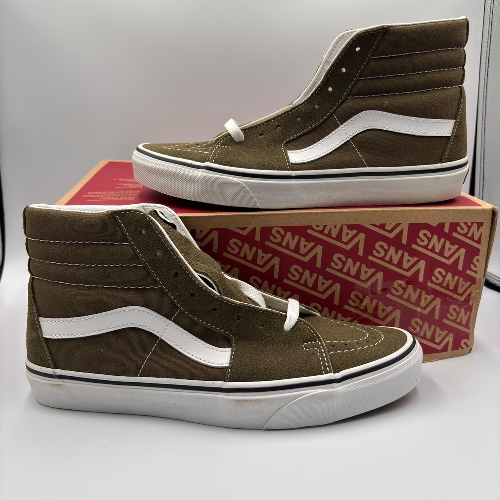Vans Sk8-Hi Olive Green White High Top Skate Sneakers Mens 8.5 Womens 10